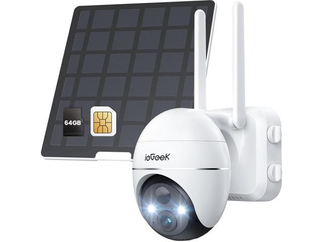 ieGeek 4G LTE Cellular Solar Security Camera Wireless Outdoor,No WiFi Battery Powered Cam with Solar Panel & Memory Card & SIM Card, Siren Alarm &...