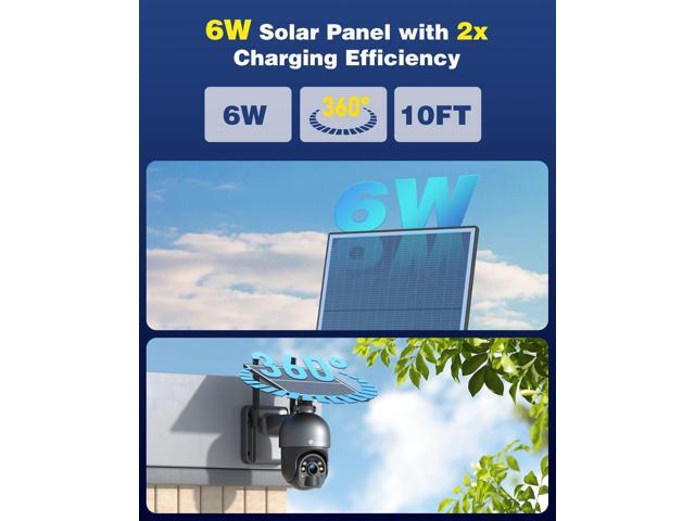 Ctronics 5MP Solar Security Camera Outdoor Wireless, 6W Solar Panel, Sound-Light Alarm, PC/Phone Remote Control, Color Night Vision, PIR Human...