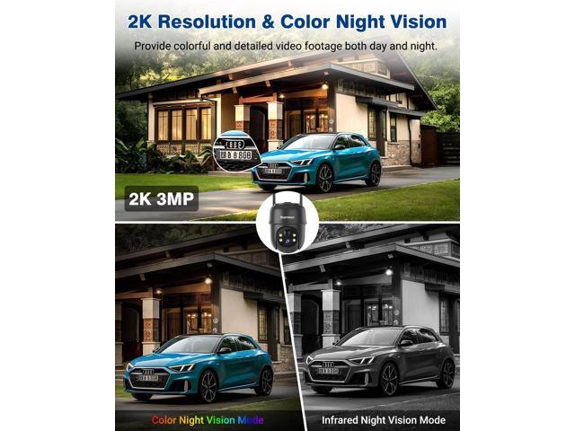 Septekon 2K Solar Security Cameras Wireless Outdoor 2 Pack, 360°PTZ Battery Powered Outdoor Camera, 2.4G WiFi Camera with Spotlight Color Night...