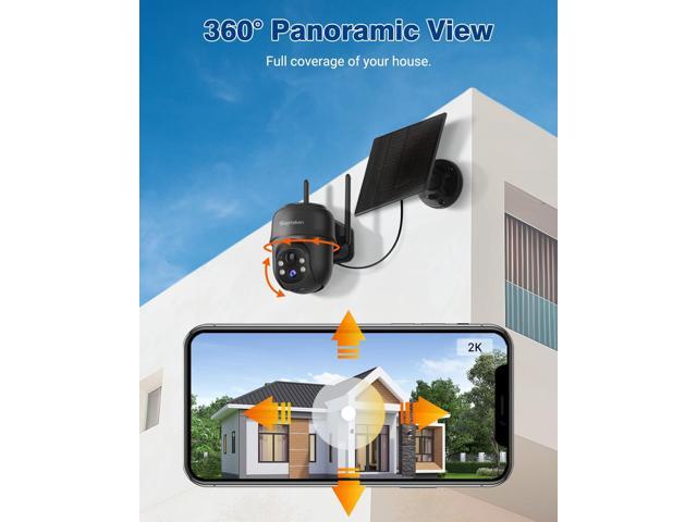 Septekon 2K Solar Security Cameras Wireless Outdoor 2 Pack, 360°PTZ Battery Powered Outdoor Camera, 2.4G WiFi Camera with Spotlight Color Night...