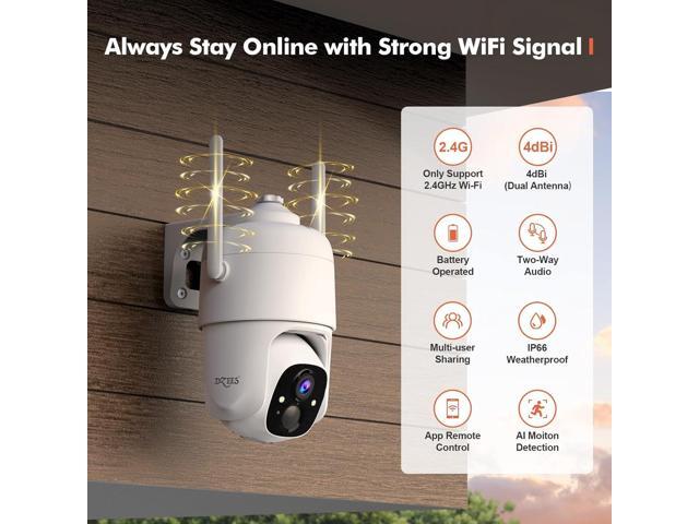 Dzees 360° PTZ Security Cameras Wireless Outdoor WiFi, 2K Battery Powered Home Security Camera Indoor, Spotlight & Siren, Color Night Vision, 2-Way...
