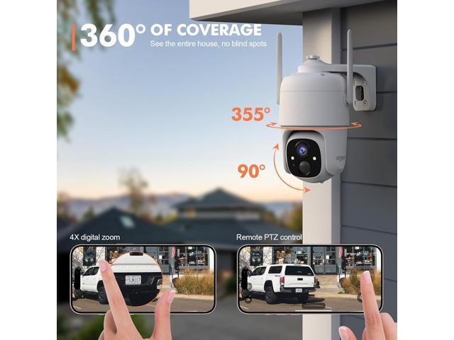Dzees 360° PTZ Security Cameras Wireless Outdoor WiFi, 2K Battery Powered Home Security Camera Indoor, Spotlight & Siren, Color Night Vision, 2-Way...