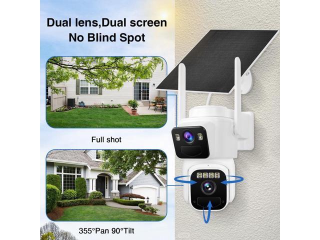 Dual Lens Dual Screen 2K Solar Security Camera Wireless Outdoor 360° View Battery Powered Camera with Spotlight Color Night Vision, PIR Sensor WiFi...