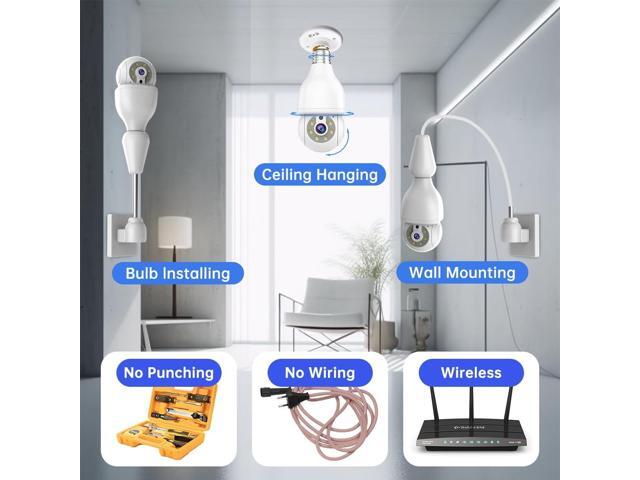 EVERSECU HD 2K 3.0MP Wireless Lightbulb Security Camera with E27 Light Connector, Motion Auto Tracking PTZ, 2 Way Audio, Spotlight Night Vision,...