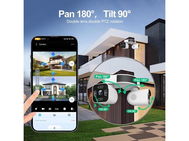 Dual Lens WiFi Outdoor Cameras For Home Security, 2.5K/5MP House Cameras With Audio And Video, PTZ Security Cameras Wireless Outdoor With Auto...