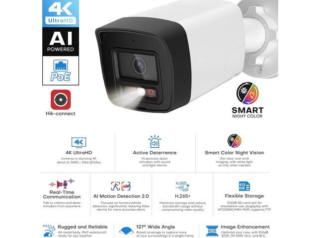 4K Outdoor Bullet PoE Camera - 8MP Active Deterrent IP Camera, Smart Color Night (98ft), 2-Way Audio, Human/Vehicle Detection, Full Metal IP67,...