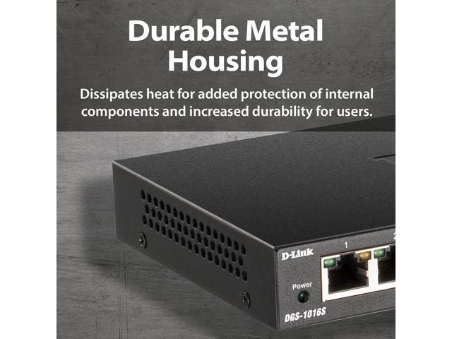 D-Link Ethernet Switch, 16 Port Gigabit Slim Switch Plug and Play, Unmanaged, Metal Housing, Quiet Fanless Design, IEEE 802.3az EEE, 5-Year Limited...