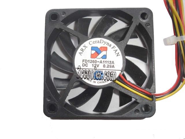 ARX 6010 FD1260-A1112A 12V 0.29A 3 Wires 3 Pins Connector Case Fan, Square DC Fan