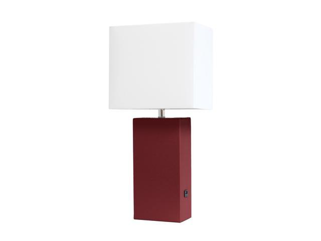 Photos - Chandelier / Lamp Elegant Designs Modern Leather Table Lamp with USB and White Fabric Shade,