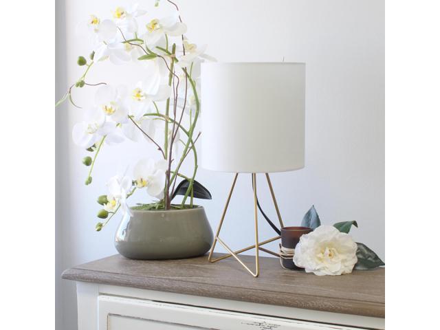 Simple Designs Down to the Wire Table Lamp with Fabric Shade, Gold with White Shade