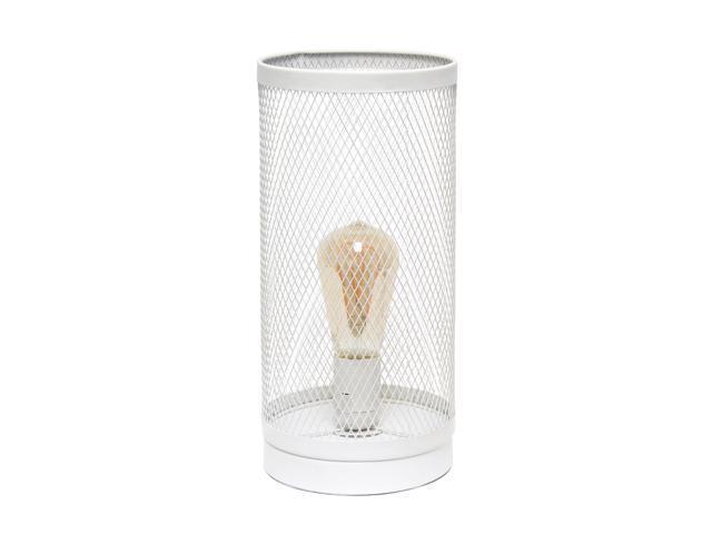 Photos - Chandelier / Lamp Simple Designs White Mesh Cylindrical Steel Table Lamp LT1075-WHT