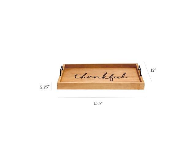 Elegant Designs Decorative Wood Serving Tray w/ Handles, 15.50' x 12', 'Thankful' HG2000-NTF