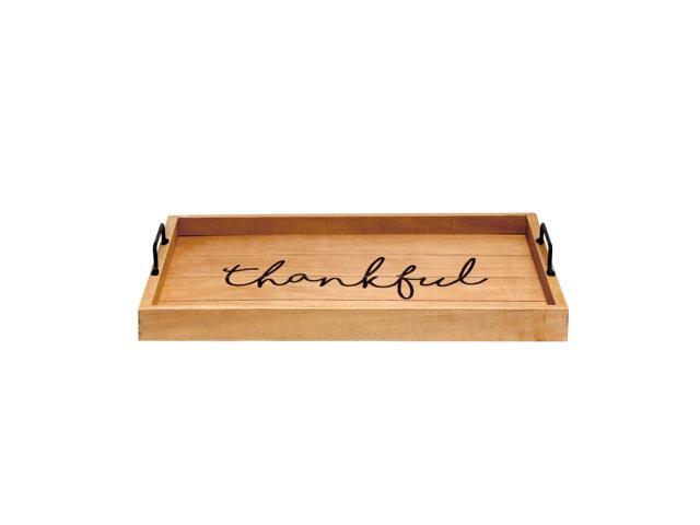 Elegant Designs Decorative Wood Serving Tray w/ Handles, 15.50' x 12', 'Thankful' HG2000-NTF