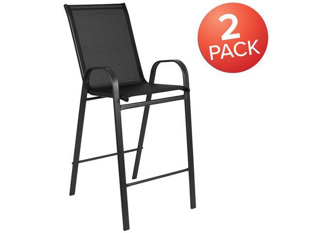 2 Pack Brazos Series Black Outdoor Barstool with Flex Comfort Material and Metal Frame