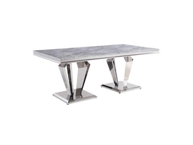 Photos - Display Cabinet / Bookcase Dining Table, Light Gray Printed Faux Marble & Mirrored Silver Finish 6826