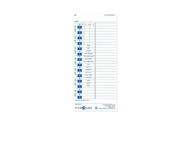 Pyramid Time Systems Attendance Cards for Time Clock models 3500/3550SS/3600SS/3700, 1000 per pack