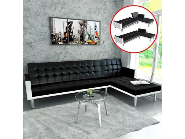 Photos - Sofa VidaXL L-shaped  Bed Artificial Leather Black and White 244332 