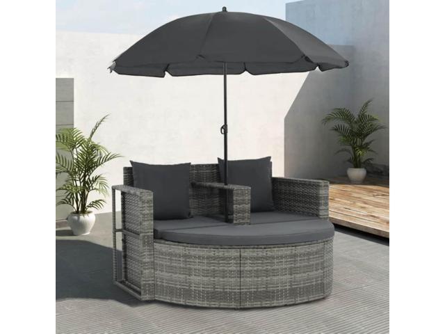 Photos - Garden Furniture VidaXL Patio Bed Outdoor Daybed with Cushions and Parasol Gray Poly Rattan 