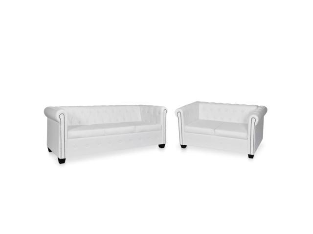 Photos - Sofa VidaXL Chesterfield  Set 2-Seater and 3-Seater White Faux Leather 2785 