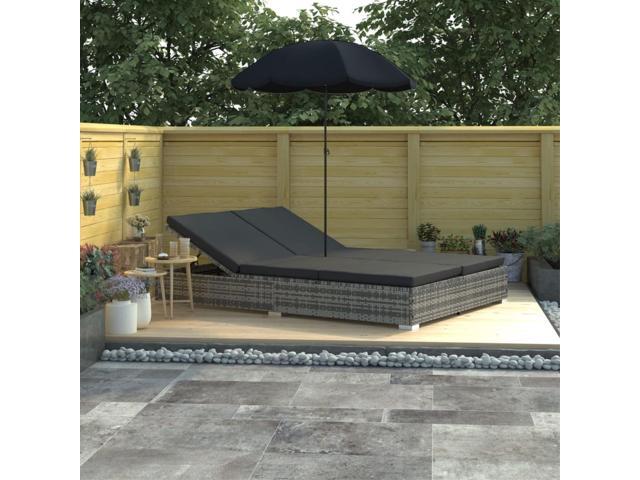 Photos - Display Cabinet / Bookcase VidaXL Outdoor Lounge Bed with Umbrella Poly Rattan Gray 48125 