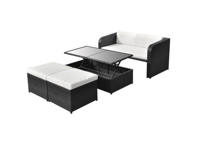 vidaXL 4 Piece Garden Lounge Set with Cushions Poly Rattan Black