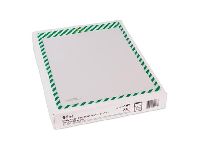 Safety Striped Shop Ticket Holders, Green/White Stripes, both sides clear, 9 x 12, 25/BX, 44103