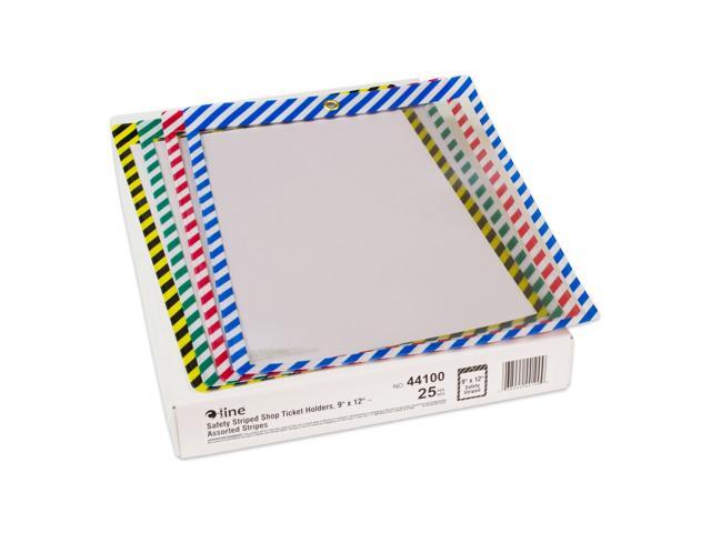 Safety Striped Shop Ticket Holders, Assorted Stripes, both sides clear, 9 x 12, 25/BX, 44100