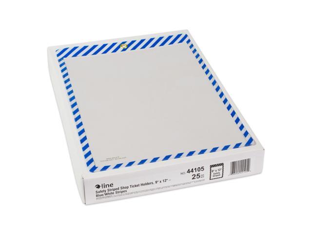 Safety Striped Shop Ticket Holders, Blue/White Stripes, both sides clear, 9 x 12, 25/BX, 44105