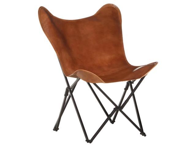 Photos - Chair VidaXL Foldable Butterfly  Brown Real Leather 323730 