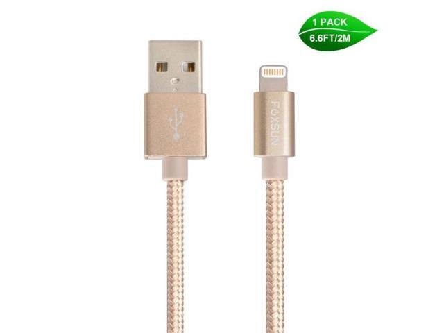 Foxsun AM001020 iPhone Charging Cable 6.6 FT/2M Nylon Braided Lightning Cable for iPhone 7/7Plus/6/6Plus/6S/6S Plus/5/5S/5C/SE, iPad Pro/Air/Mini.