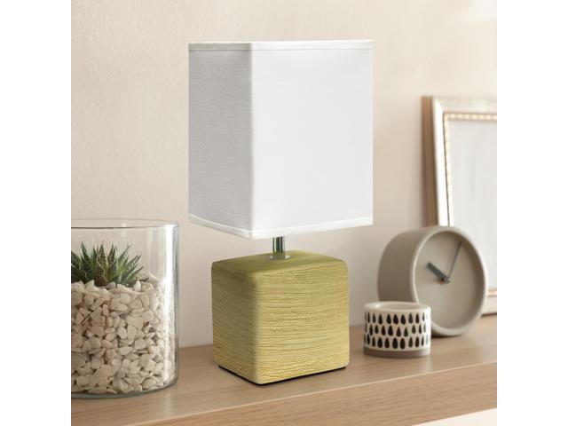 Simple Designs Petite Faux Stone Table Lamp with Fabric Shade, Beige with White Shade