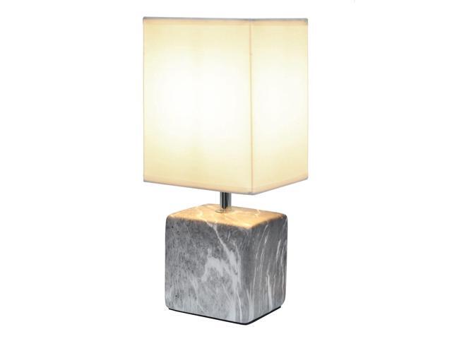 Simple Designs Petite Marbled Ceramic Table Lamp with Fabric Shade, Black with White Shade