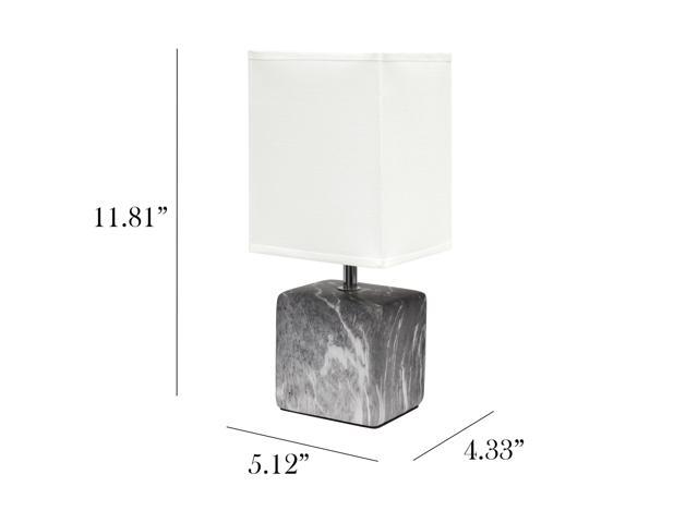 Simple Designs Petite Marbled Ceramic Table Lamp with Fabric Shade, Black with White Shade
