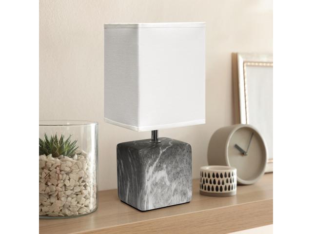 Simple Designs Petite Marbled Ceramic Table Lamp with Fabric Shade, Black with White Shade