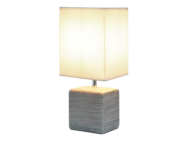 Simple Designs Petite Faux Stone Table Lamp with Fabric Shade, Gray with White Shade