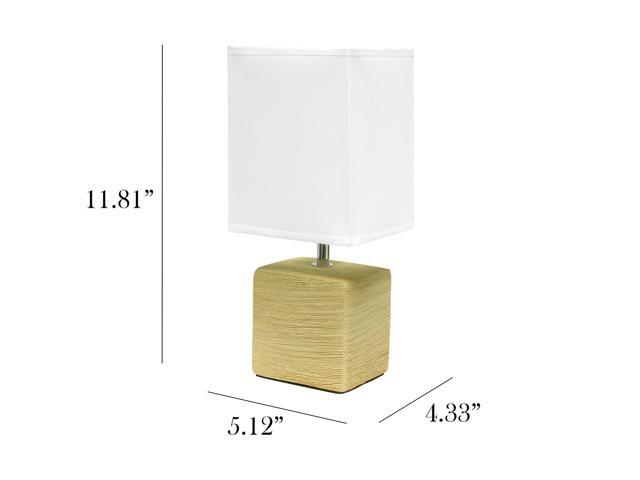Simple Designs Petite Faux Stone Table Lamp with Fabric Shade, Beige with White Shade
