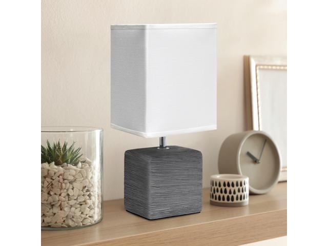 Simple Designs Petite Faux Stone Table Lamp with Fabric Shade, Gray with White Shade