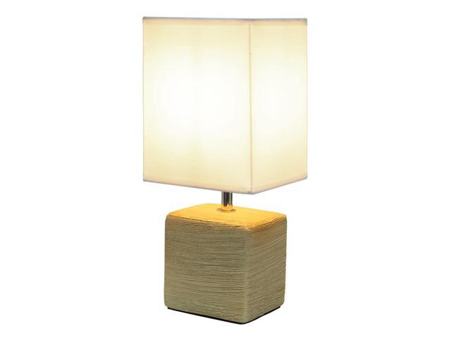 Simple Designs Petite Faux Stone Table Lamp with Fabric Shade, Beige with White Shade