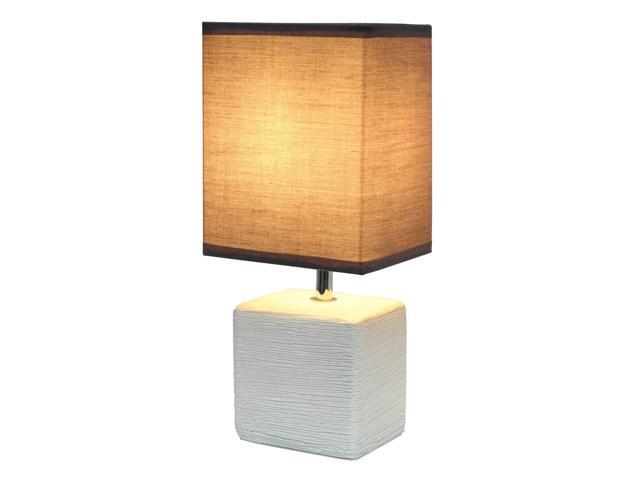 Simple Designs Petite Faux Stone Table Lamp with Fabric Shade, OffWhite with Gray Shade