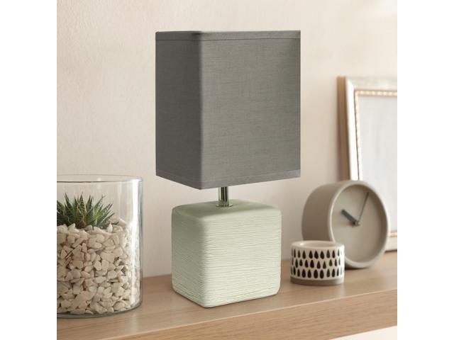 Simple Designs Petite Faux Stone Table Lamp with Fabric Shade, OffWhite with Gray Shade