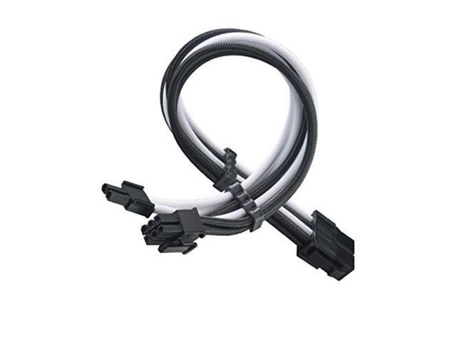 SST-PP07E-PCIBW, 6+2pin black-white sleeve extension cable, 18AWG, black cable comb x 4