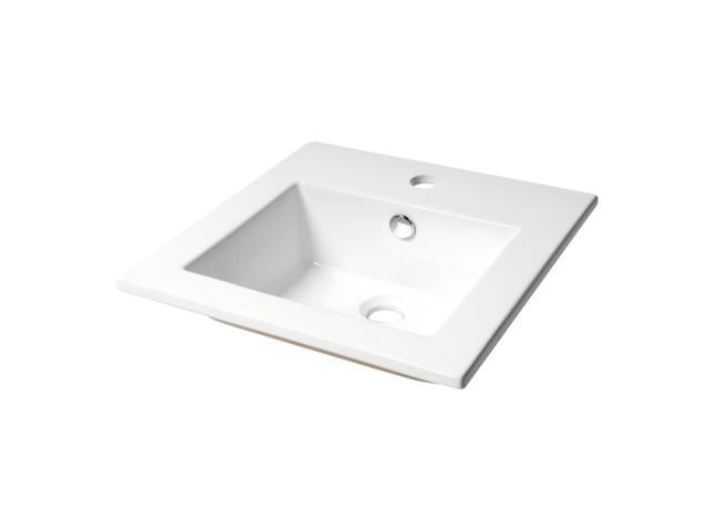 Photos - Kitchen Sink Alfi brand ABC801 White 17' Square Drop In Ceramic Sink with Faucet Hole 
