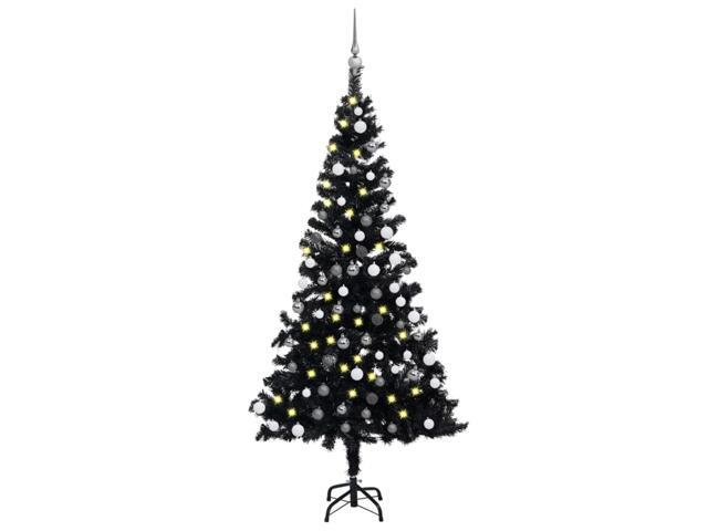 vidaXL Artificial Christmas Tree with LEDs & Ball Set Black 70.9' PVC