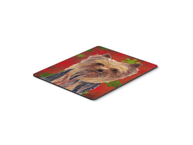 Caroline's Treasures Mouse/Hot Pad/Trivet, Yorkie Red & Green Snowflakes Holiday Christmas (SC9405MP)