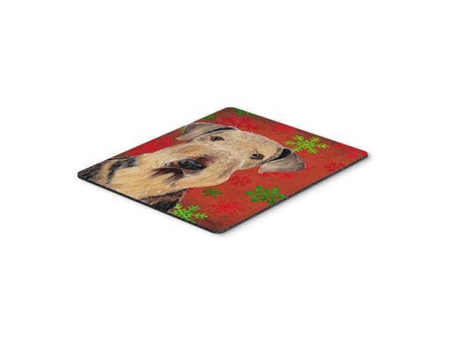 Caroline's Treasures Mouse/Hot Pad/Trivet, Airedale Red & Green Snowflakes Christmas (SC9413MP)