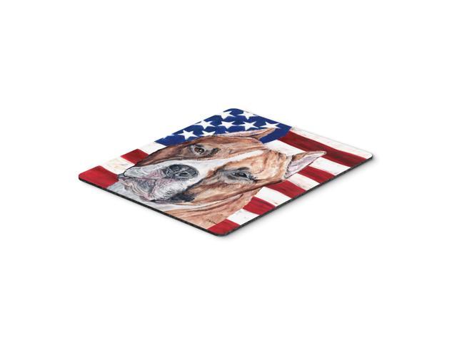Caroline's Treasures Staffordshire Bull Terrier Staffie with American Flag USA Mouse Pad/Trivet (SC9632MP)