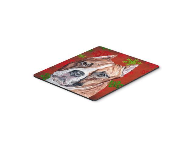 Caroline's Treasures Staffordshire Bull Terrier Staffie Red Snowflakes Holiday Mouse Pad/Trivet (SC9752MP)