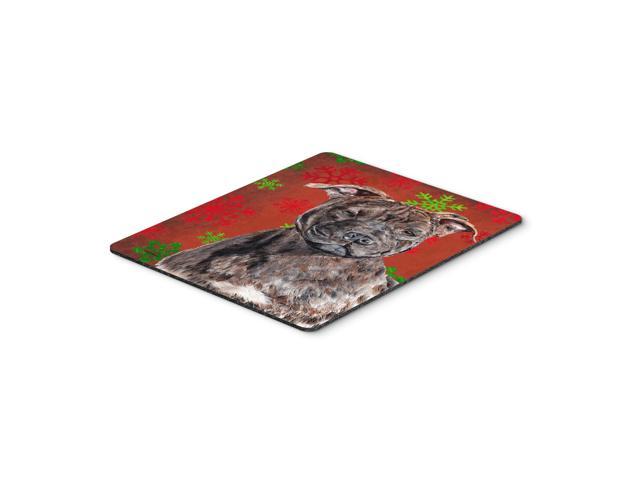Caroline's Treasures Staffordshire Bull Terrier Staffie Red Snowflakes Holiday Mouse Pad/Trivet (SC9753MP)