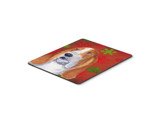 Caroline's Treasures Basset Hound Red & Green Snowflakes Christmas Mouse Pad/Hot Pad/Trivet (SS4735MP)