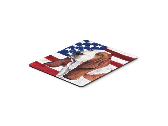 Caroline's Treasures Mouse/Hot Pad/Trivet USA American Flag with Basset Hound (SC9004MP)